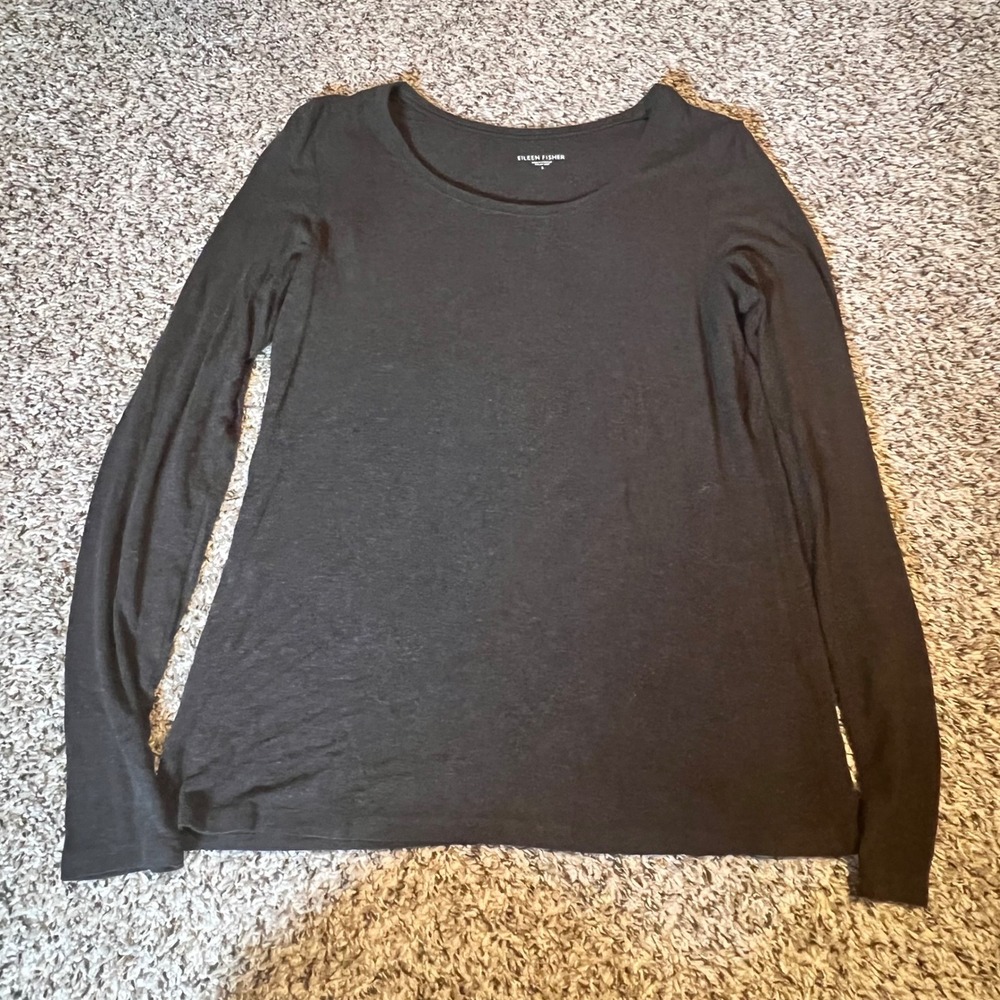 Eileen Fisher Brown Viscose Spandex Scoop Neck Long Sleeve Top Small‎